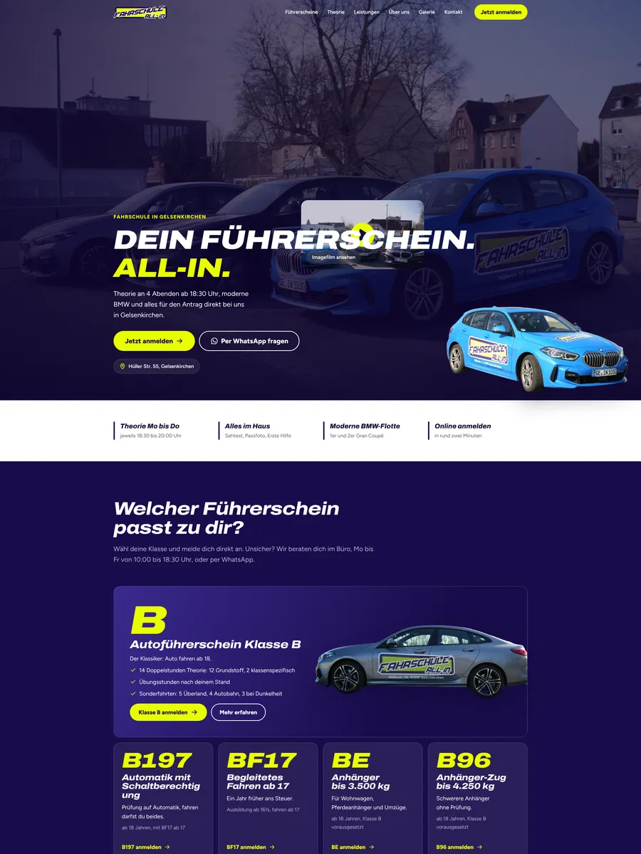Startseite der Fahrschule All-In